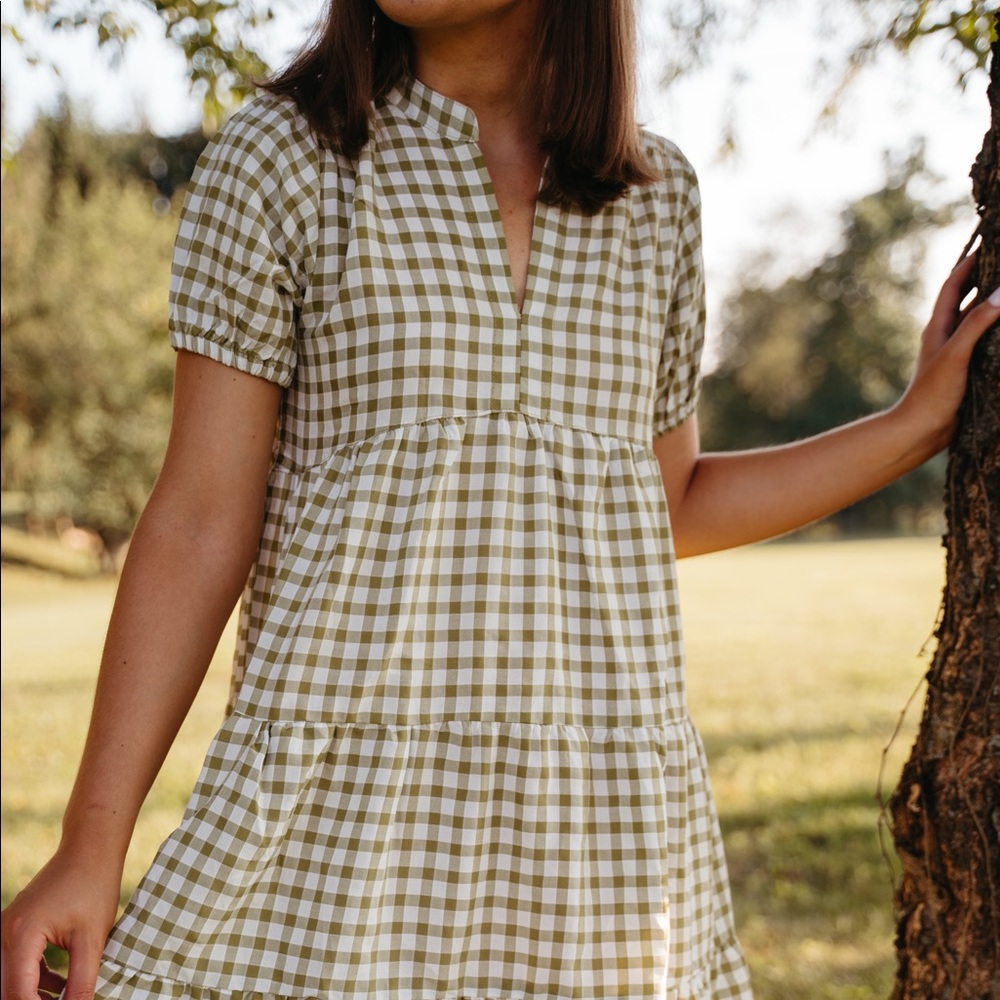 Green Gingham Tiered Dress